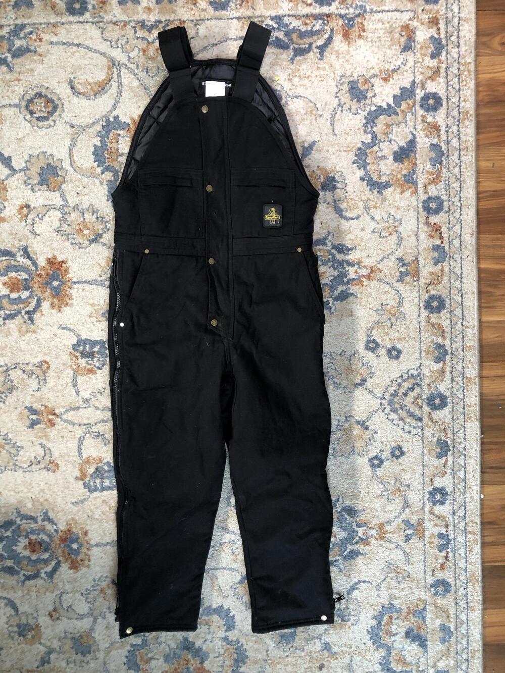 RefrigiWear Bib Overalls Mens Small Black Canvas Insulated Workwear Cold Weather